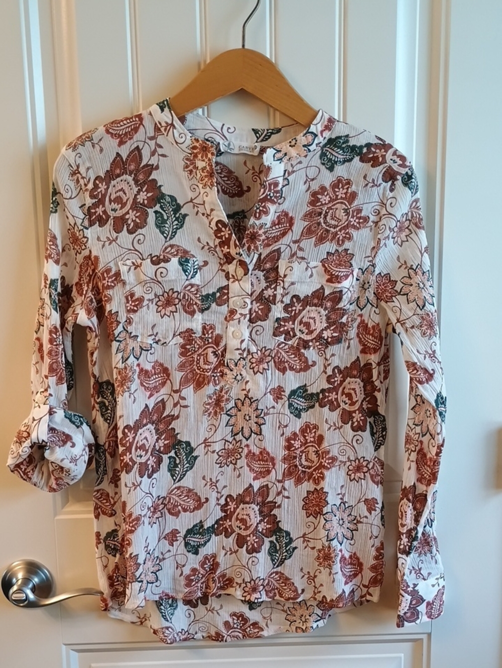 Carve Designs Cream Tunic with Rust Floral Print and Green Accents